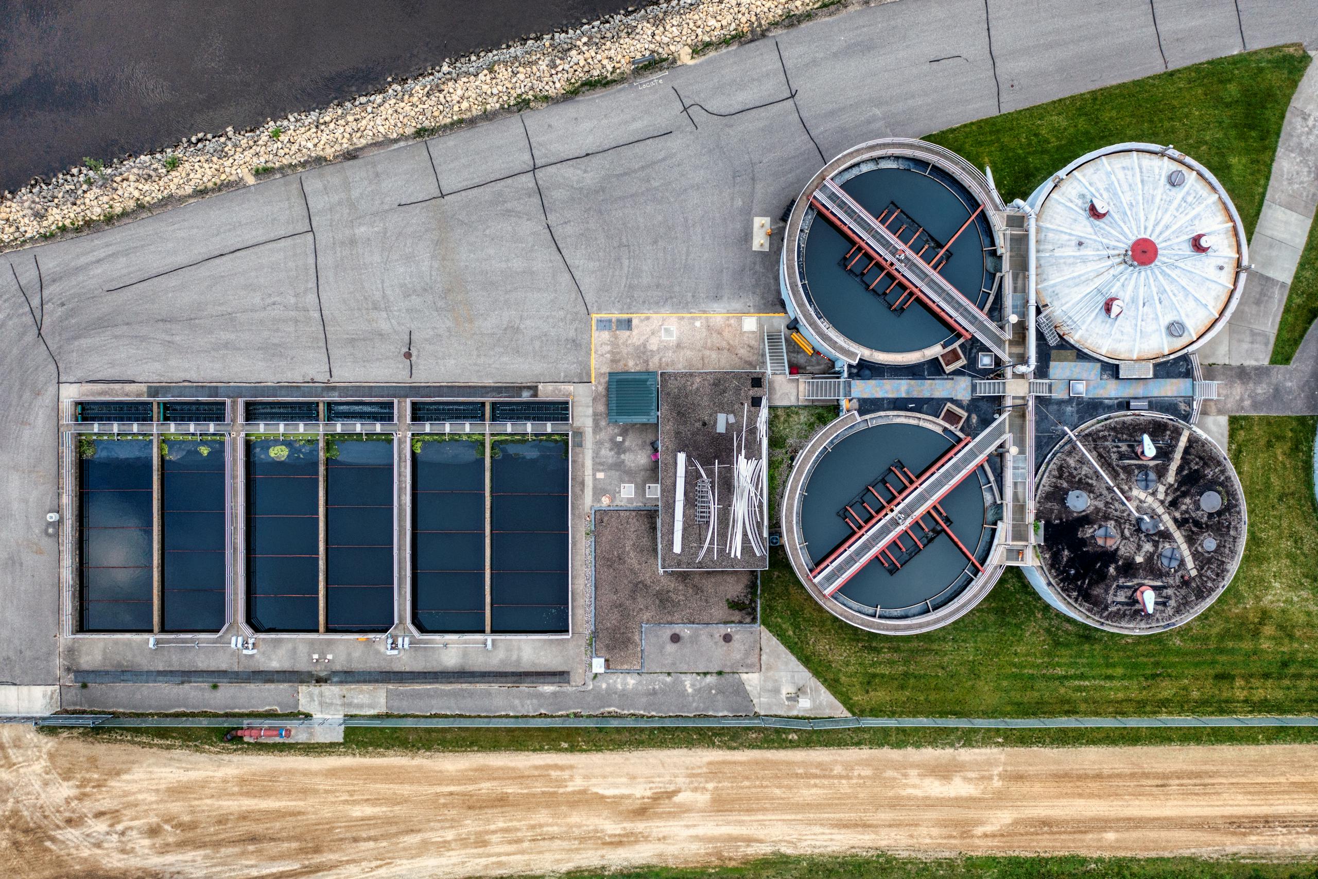 Aerial view of a water treatment plant in Red Wing, Minnesota